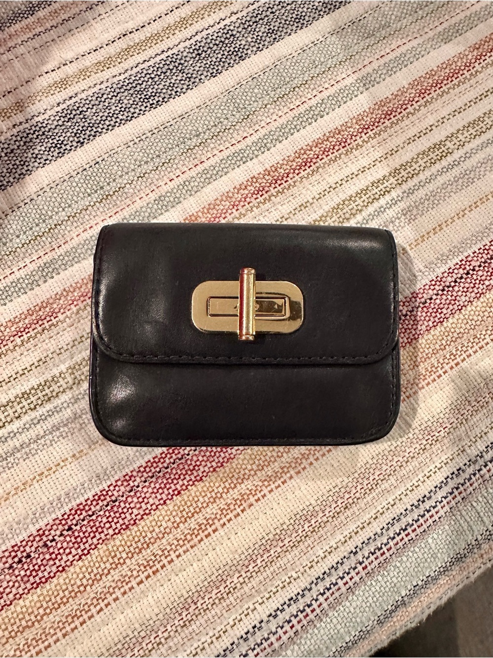 RARE Leather Tommy Hilfiger Navy Leather Turn-Lock Mini Wallet Gold Hardware